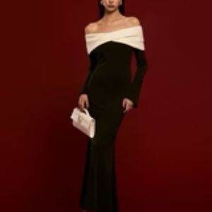 Commense Black and White Long Sleeve Dress